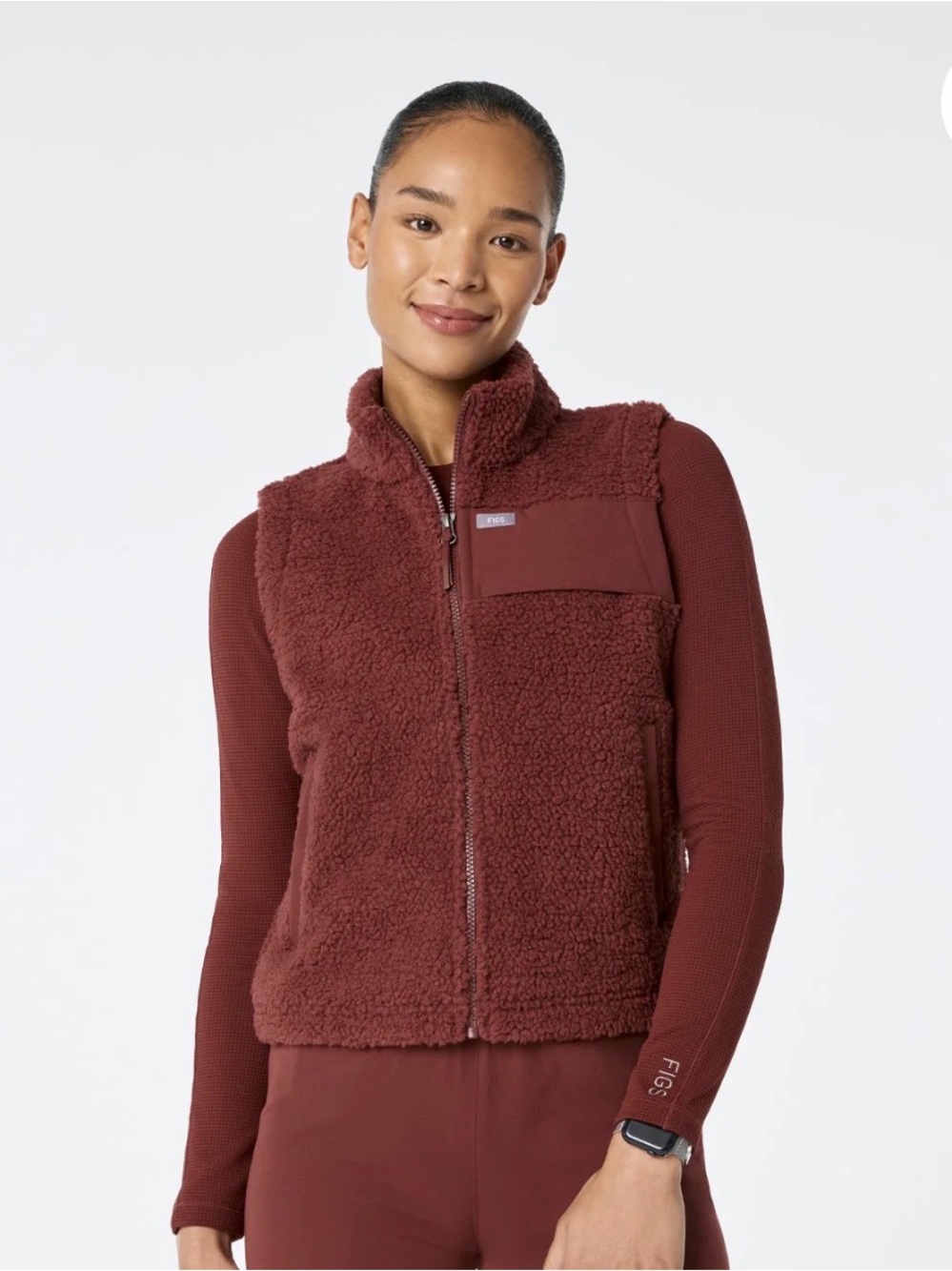 Figs High Pile Vest in Walnut - Medium